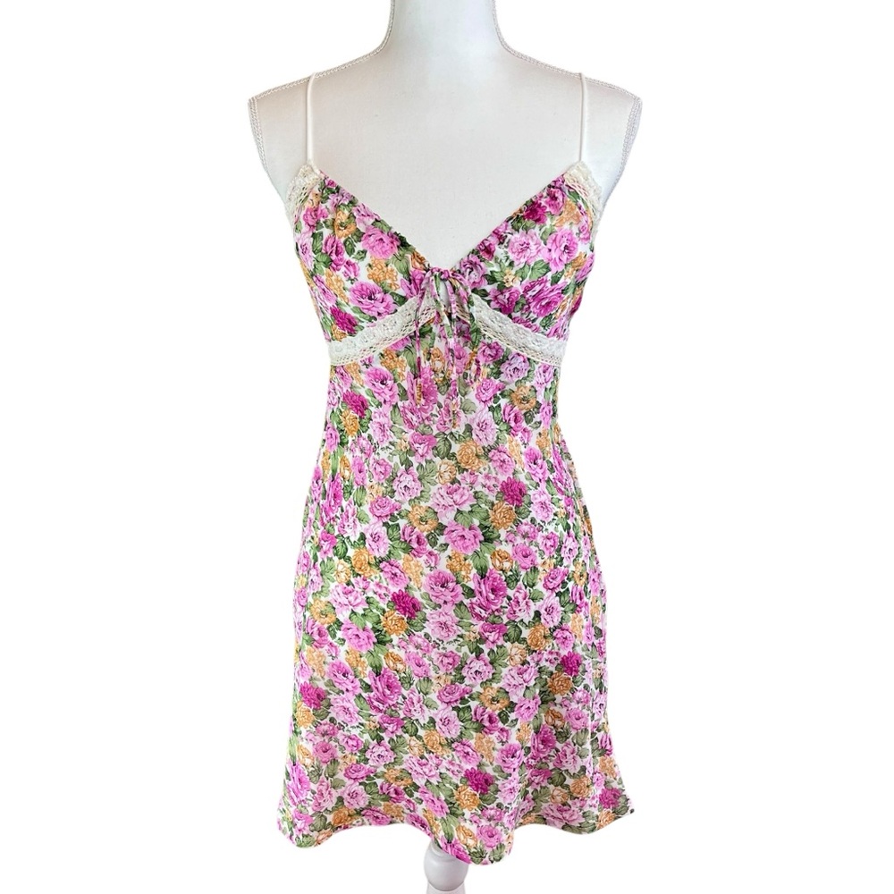 PRINCESS POLLY Pink Floral Emilee Babydoll Slip Dress 6 Camisole Mini Milkmaid - Picture 1 of 15